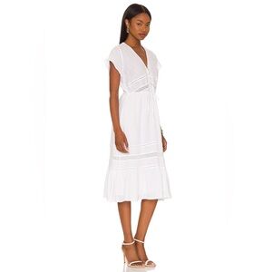 Rails White Kiki Midi Dress Linen Blend V-Neck Button Front Boho Clean Summer